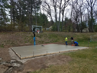 Backyard basketball court in Burlington, MA.