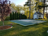 Massachusetts backyard basketball court in Duxbury, but this could be your yard, your town, in Massachusetts, or even in Rhode Island or Southern New Hampshire.