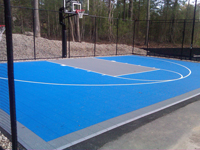 Backyard basketball court in Lakeville, MA.
