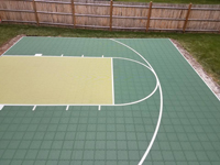 Backyard basketball court in Needham, MA.