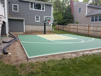 Backyard basketball court in Needham, MA.