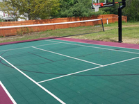 Backyard basketball court in Sudbury, MA.