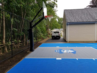 Side view of basketball court with pirate logo in Bedford, MA.