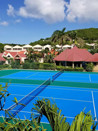 Resurfaced Caribbean resort tennis court in Antigua.